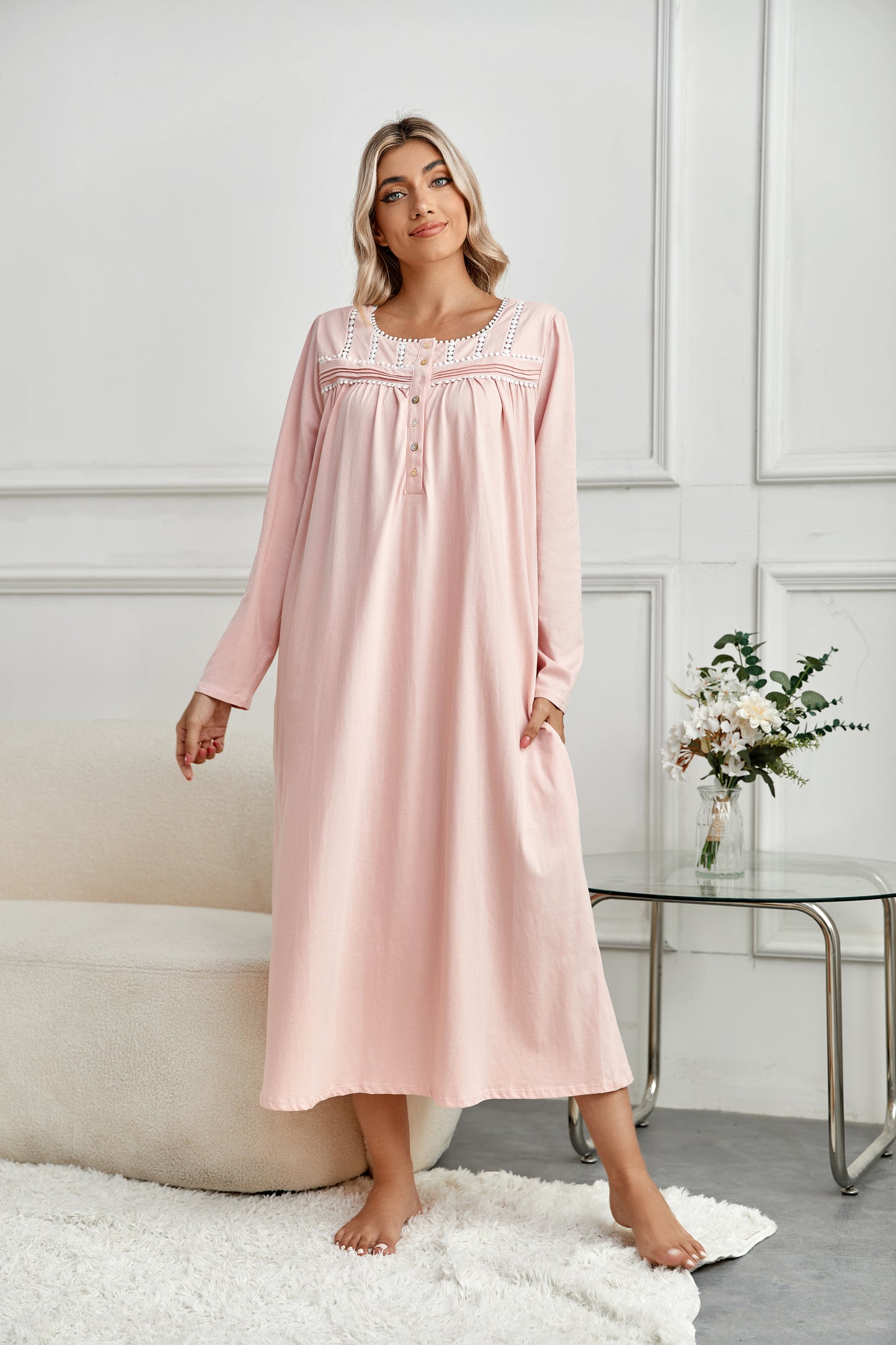 Richie House RH Nightgown Women's Long Sleeve Sleepwear Full Length Nightshirt Cotton Sleep Gowns RHW4058