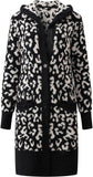Richie House Hooded Lounge Long CARDIGAN Sweater Fluffy Knit Black Leopard Open Front RHW4098