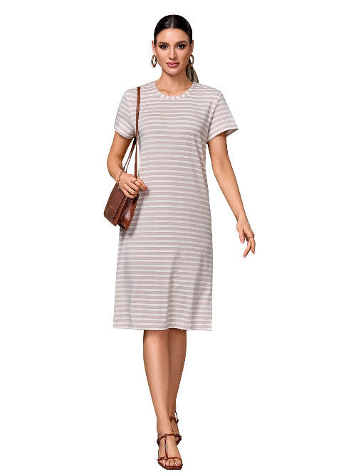 Richie House Women's Casual Striped T-Shirt Dress  Cotton Knee-Length Summer Dress RHW4107