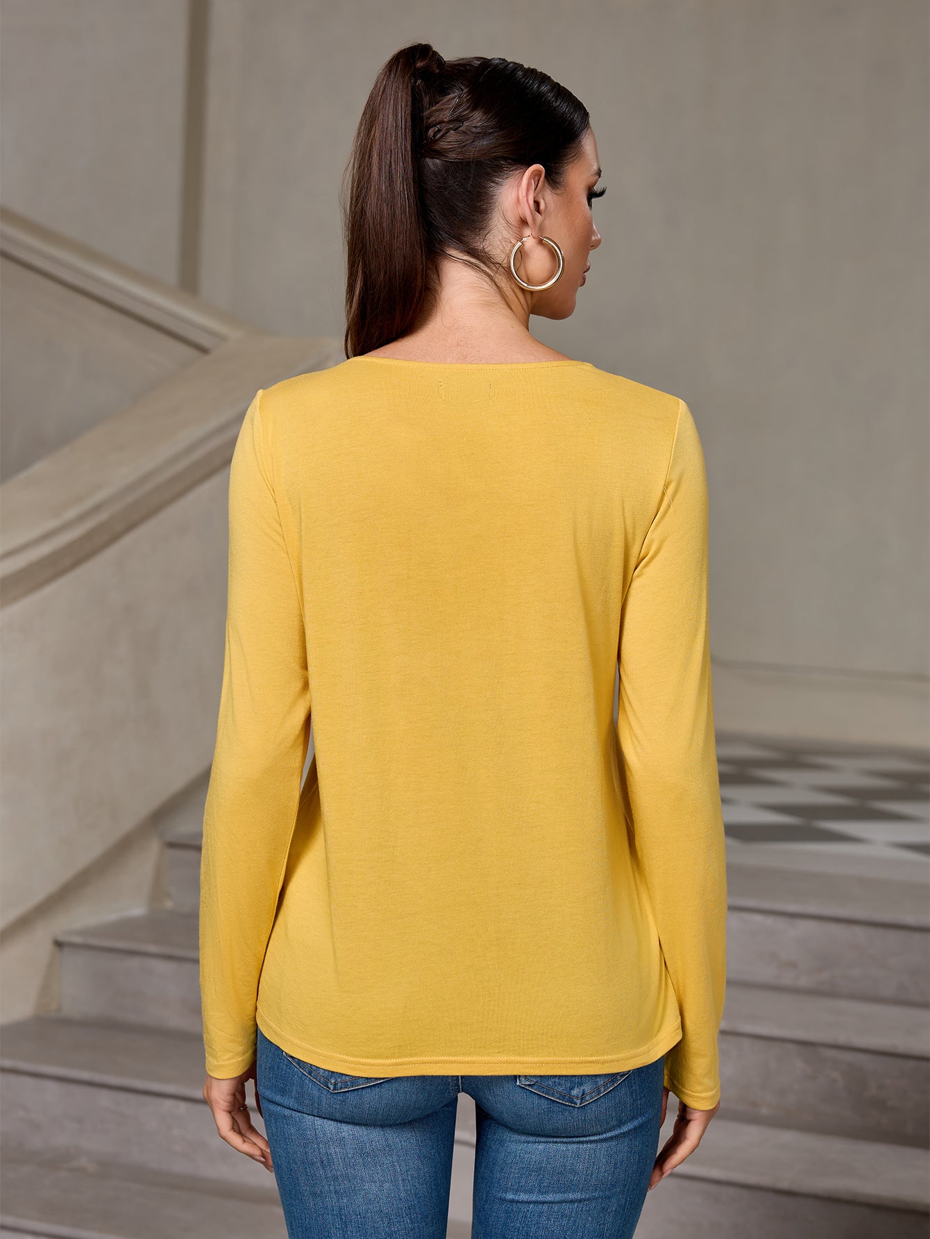 Richie House Women's Cotton Long Sleeve T-Shirt with Lace Neckline Casual Top for Fall & Spring RHW4109