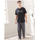 Richie House Men's Cotton Tshirt Plaid Long Pyjamas Set Sleepwear S-XXL RHM2866