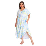 RH Shortsleeve Plus size Nightgown Womens V-Neck Sleepwear Lounge Shirt Pajama Dress PRHW2895