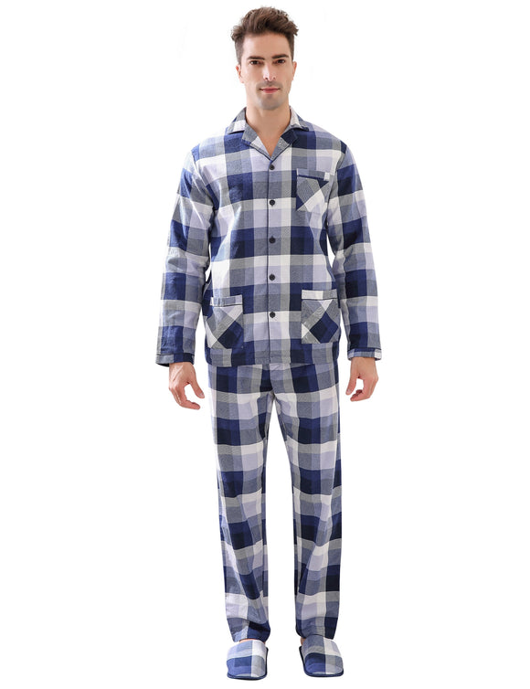 Richie House Men’s Cotton Long Sleeve Pocket Two Piece Long Lightweight Plaid Pyjama Set Sleepwear-Loungewear Sleepwear for Men S-XXL RHM2850
