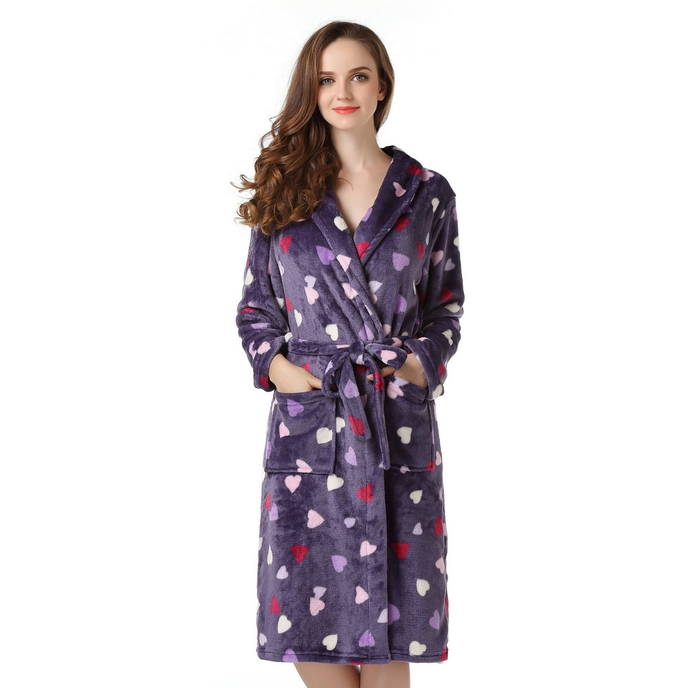 Richie House Women's Long Robe Purple Hearts Dressing Gown Bath