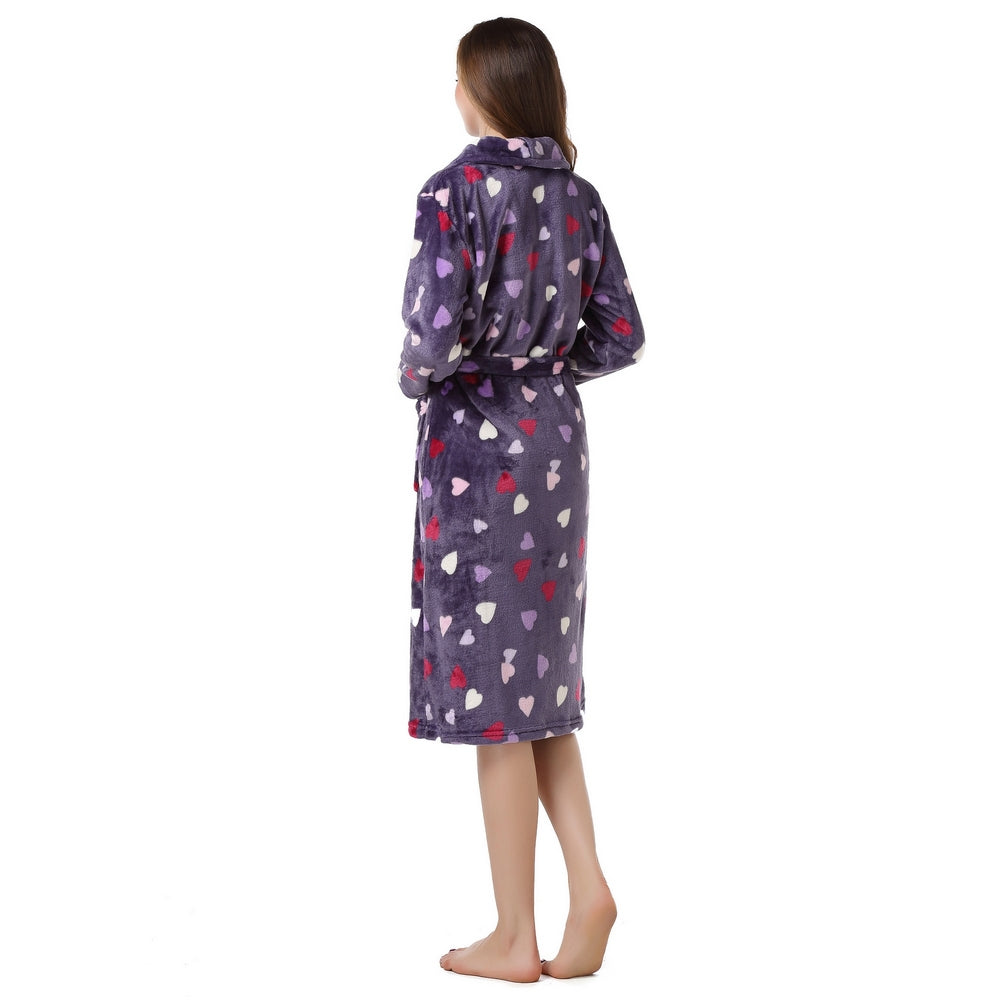 Richie House Women's Long Robe Purple Hearts Dressing Gown Bath