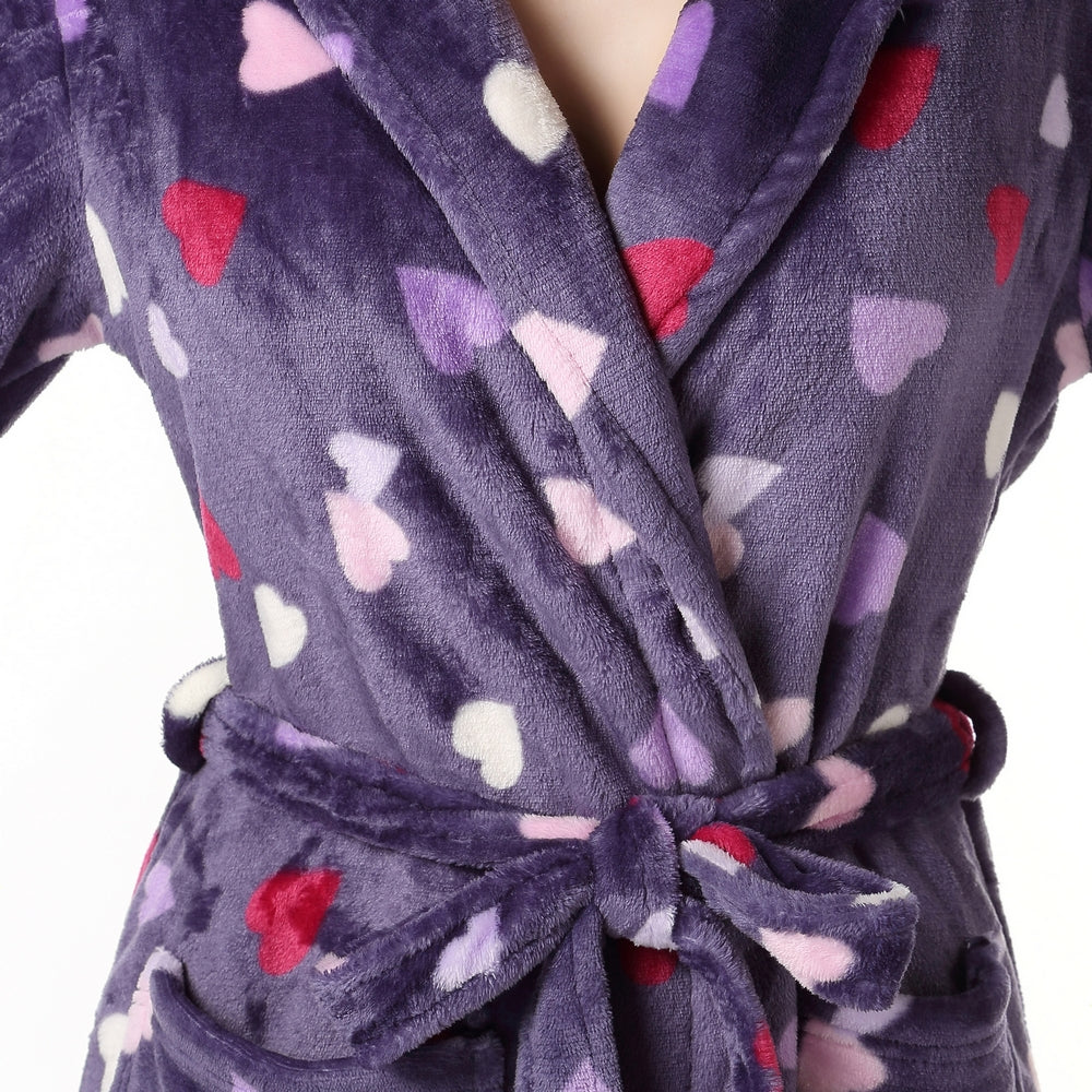 Richie House Women's Long Robe Purple Hearts Dressing Gown Bath
