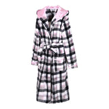 Richie House Women's Plaid Hooded Shawl Robe Sleepwear Dressing Bath Housecoat NRHW2714