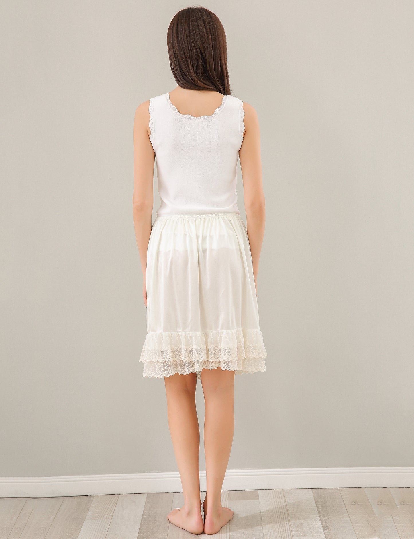 Richie House New Womens Premium Classic Midi Skirt with Ruffled Lace Trim Lingerie RHW2810