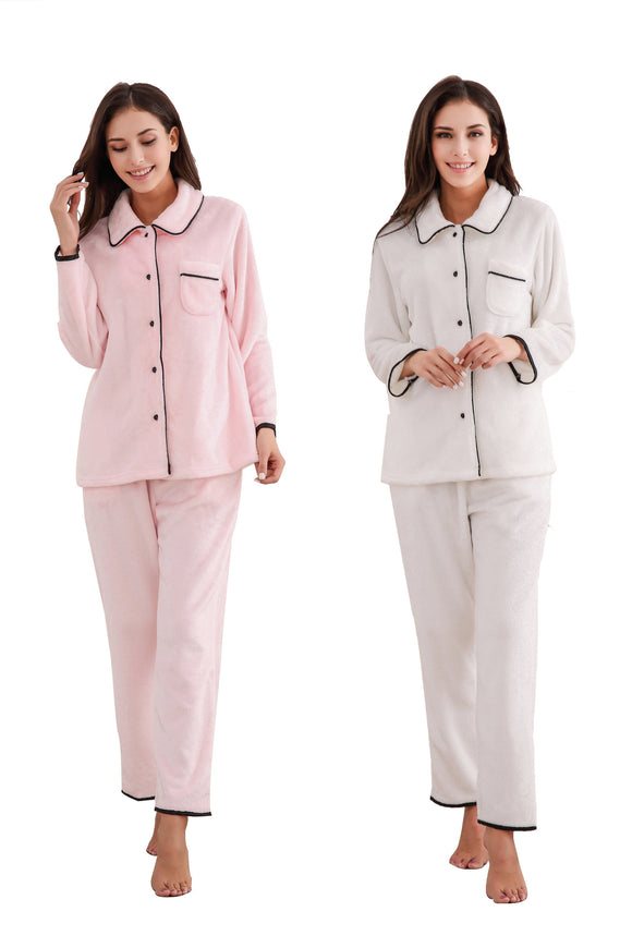 RH Women's Pajama Set Button Soft Fleece Two-Piece Set Loungewear Sleep RHW2822