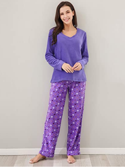 Richie House Women s Pajama Printed Comfy Fleece Long Sleep Lounge