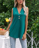 Richie House Women's Sleeveless Button-Front Casual Tank Top Knit Long Loose Shirt RHW2889