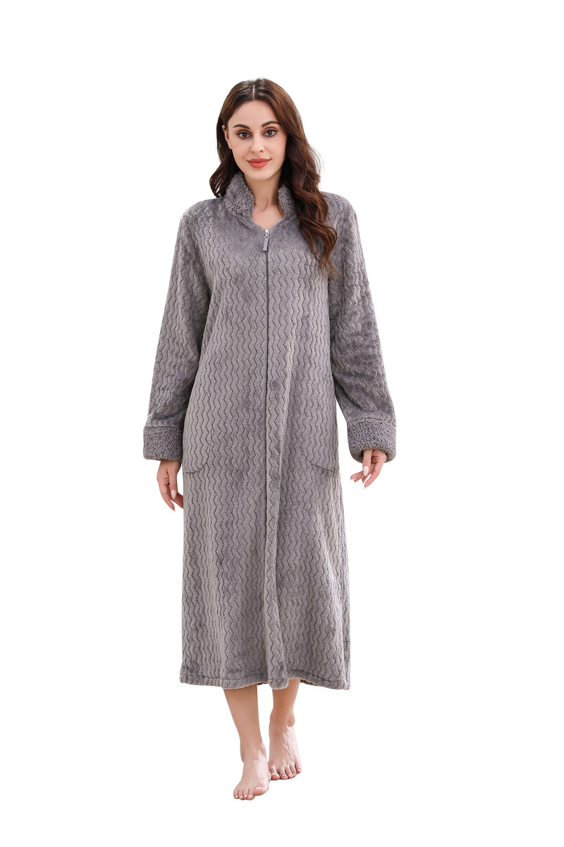 【ロペ】 Richie House Women Fleece Robe Plush Long Zip Front Warm