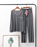 RH Pajamas Set Women Long Sleeve Pocket V-Neck Sleepwear Soft Pajama Set RHW4017