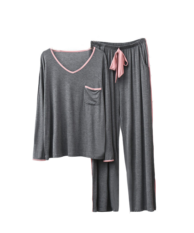 RH Pajamas Set Women Long Sleeve Pocket V-Neck Sleepwear Soft Pajama Set RHW4017