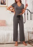 RH Pajamas Set Women Rib Crop Top Pants Pullover Lounge Pjs Set Pajama RHW4021