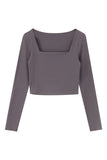 Richie House Women's Long Sleeve Casual Crop Top Ribbed Knit Slim Fitted T-Shirt RHW4065