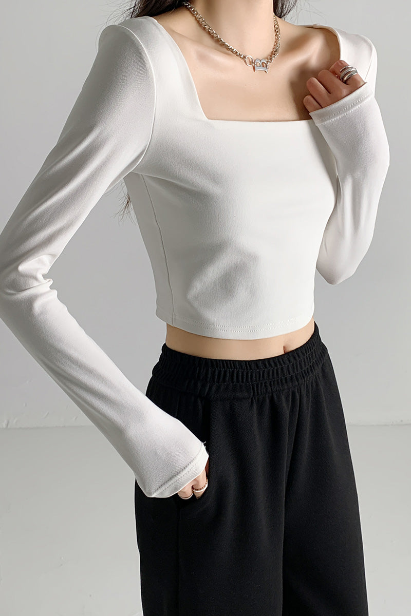 Richie House Women's Long Sleeve Casual Crop Top Ribbed Knit Slim Fitted T-Shirt RHW4065