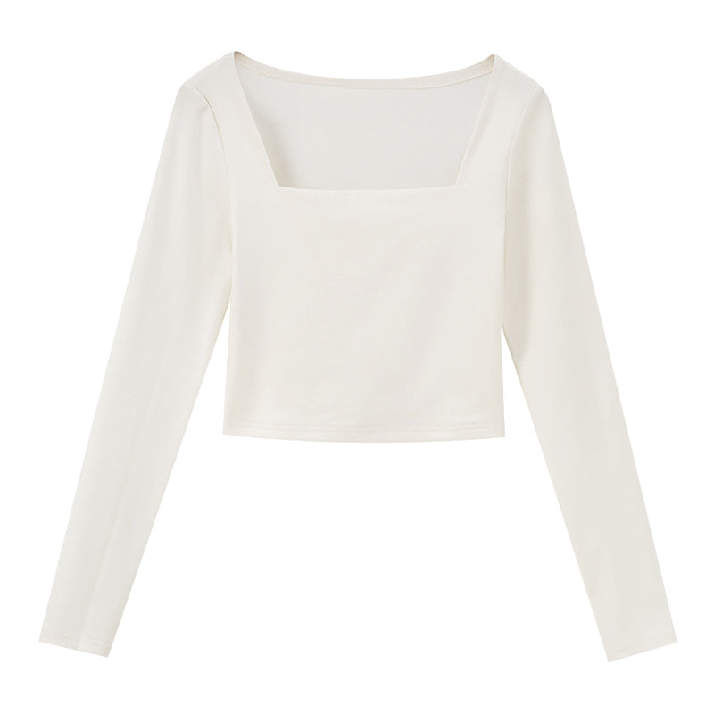 Richie House Women's Long Sleeve Casual Crop Top Ribbed Knit Slim Fitted T-Shirt RHW4065