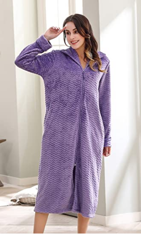 RH Women's Soft Zip Up Front Long Dressing Fleece Robe Housecoat Lounge RHW2856