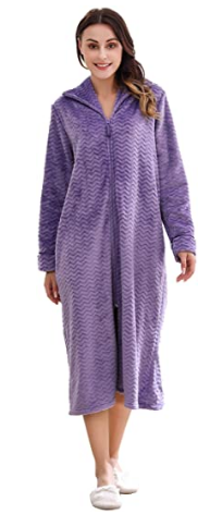 RH Women's Soft Zip Up Front Long Dressing Fleece Robe Housecoat Lounge RHW2856