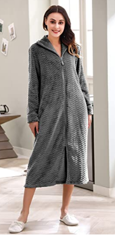 RH Women's Soft Zip Up Front Long Dressing Fleece Robe Housecoat Lounge RHW2856
