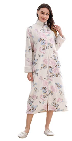RH Women's Soft Zip Up Front Long Dressing Fleece Robe Housecoat Lounge RHW2856