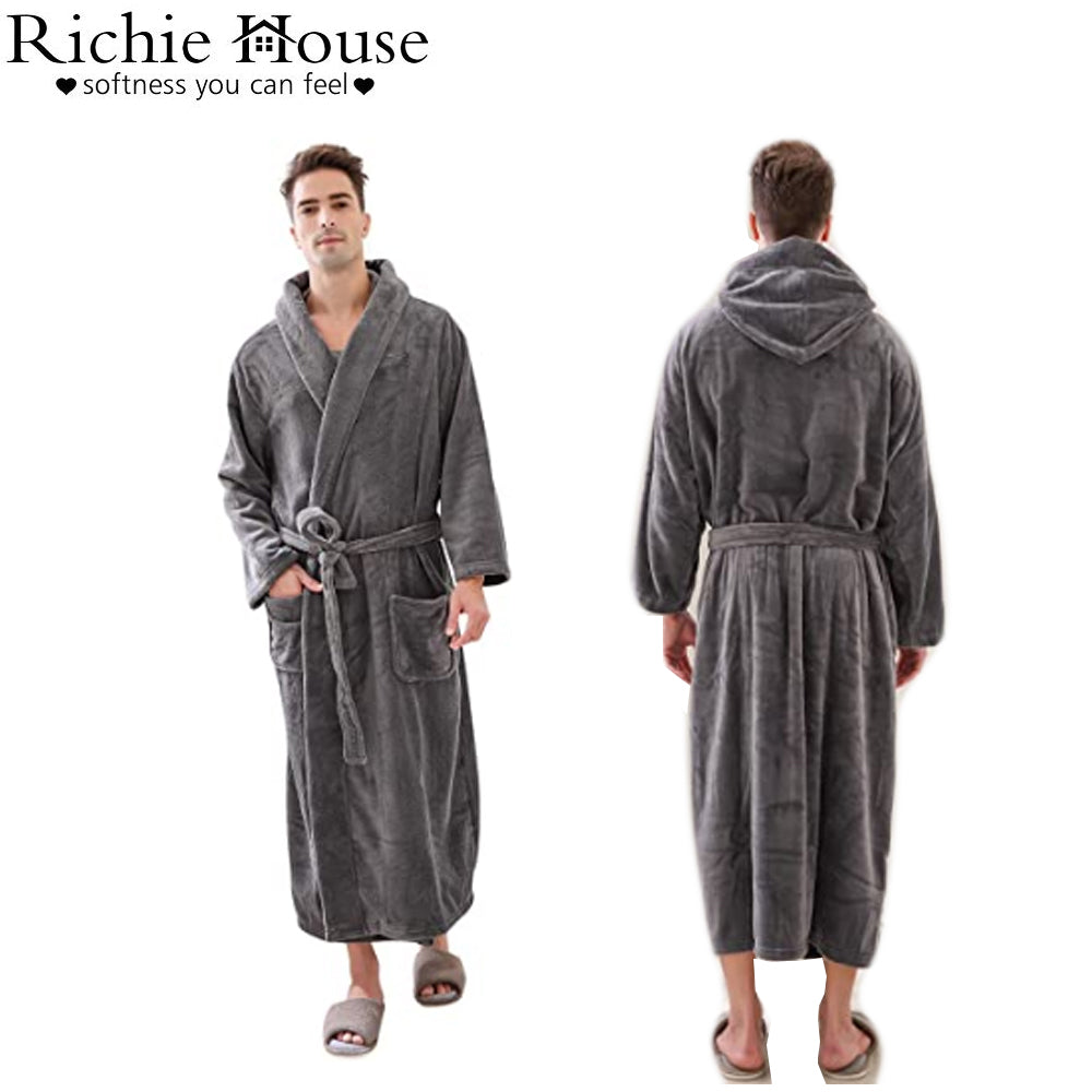 Richie House 100% LUXURY Men Soft Fleece Long Collar Bath Robe Spa