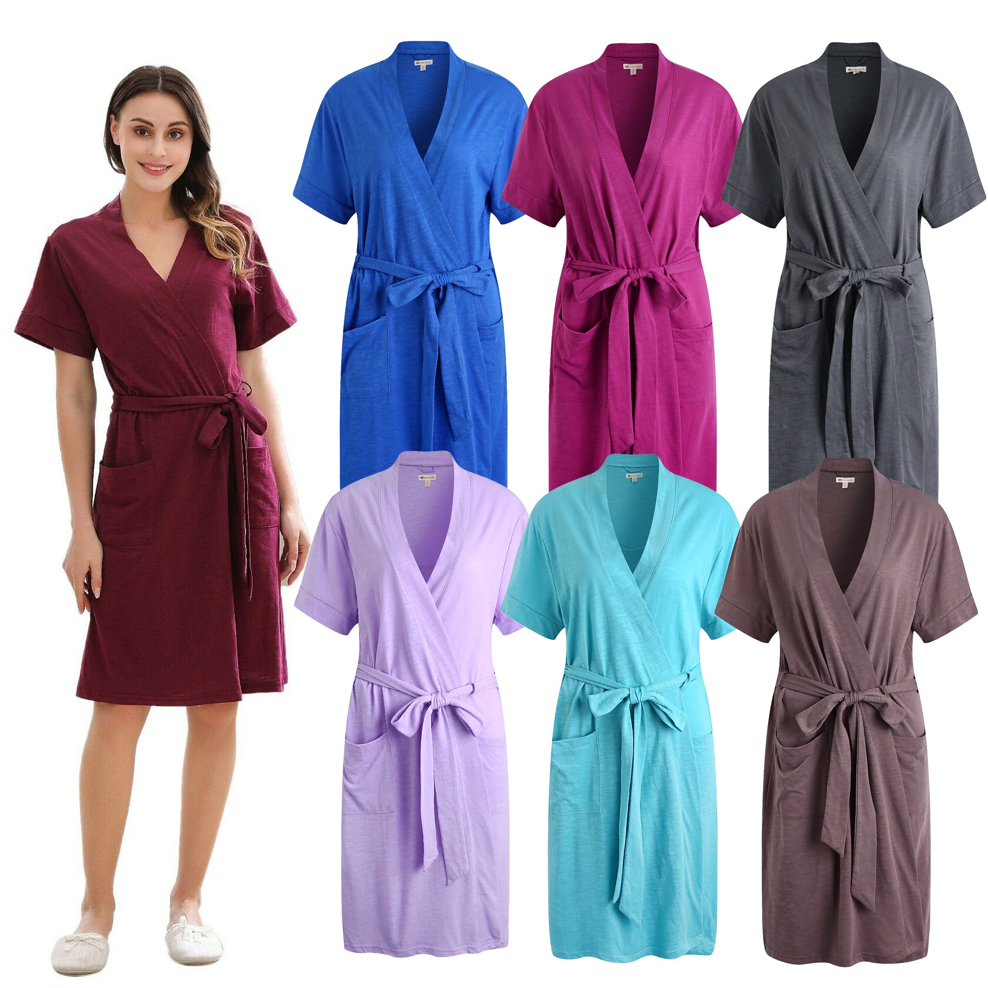RH Robe Women's Short Sleeve Kimono Cotton Bathrobe Dressing Gown Slee