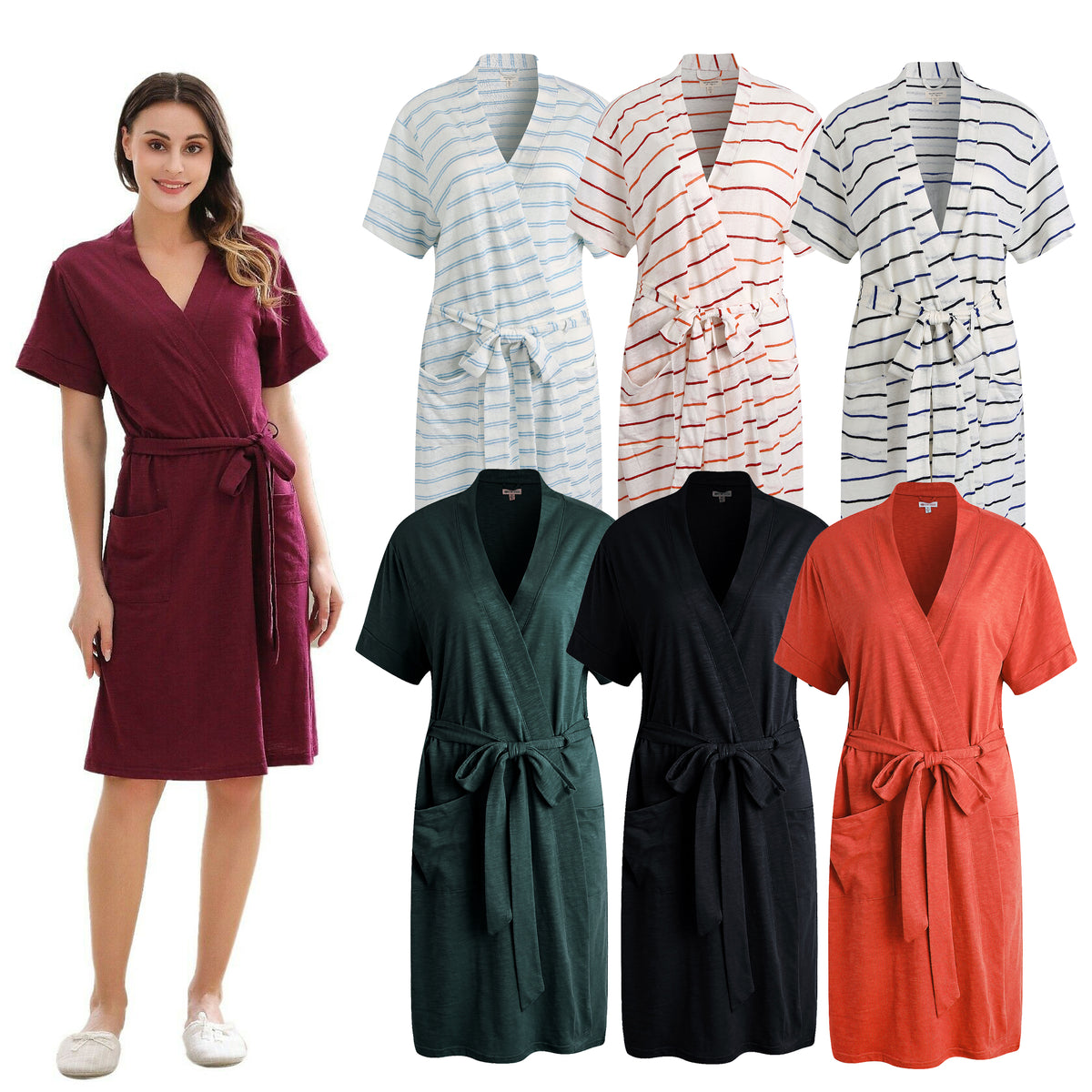 RH Robe Women's Short Sleeve Kimono Cotton Bathrobe Dressing