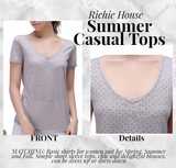 Richie House Women's Summer 100%Linen Polka Dot Print T-Shirt Short Sleeve Tee Tops RH2034