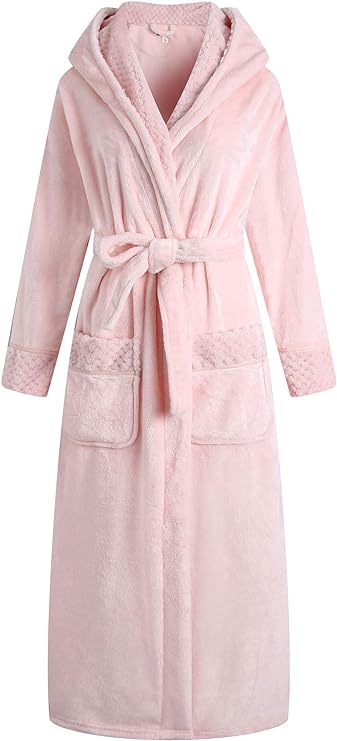 Richie House Long Hooded Robe For Womens Soft Premium Flannel Fleece Bathrobe RHW2823
