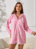 Richie House Casual Nights Women's Summer Print Bathrobe Zip Up Long Sleeve Sleepwear Dress RHW4094