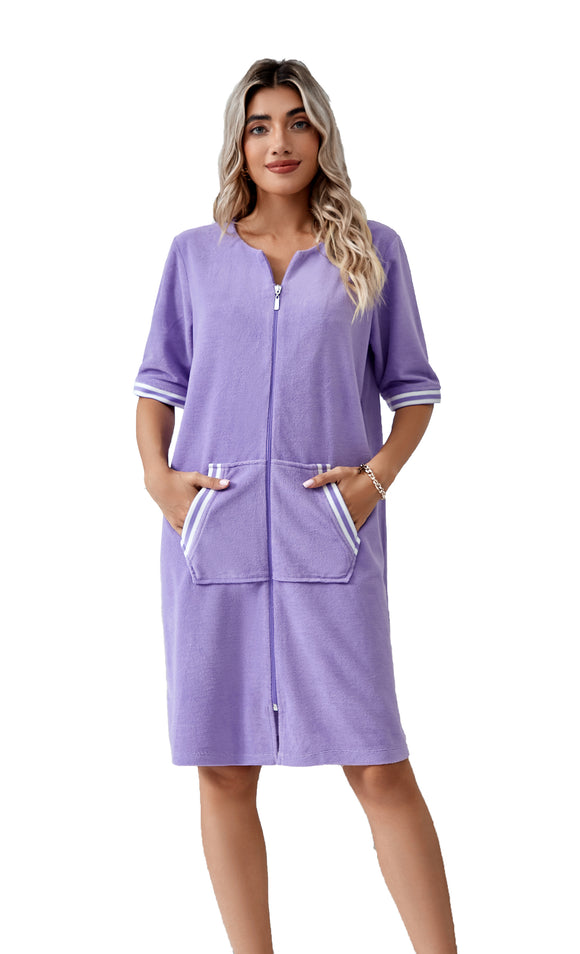 RH Housecoat Women Zipper Front Duster Robe 3/4 Lounger Dress Nightdress RHW4008