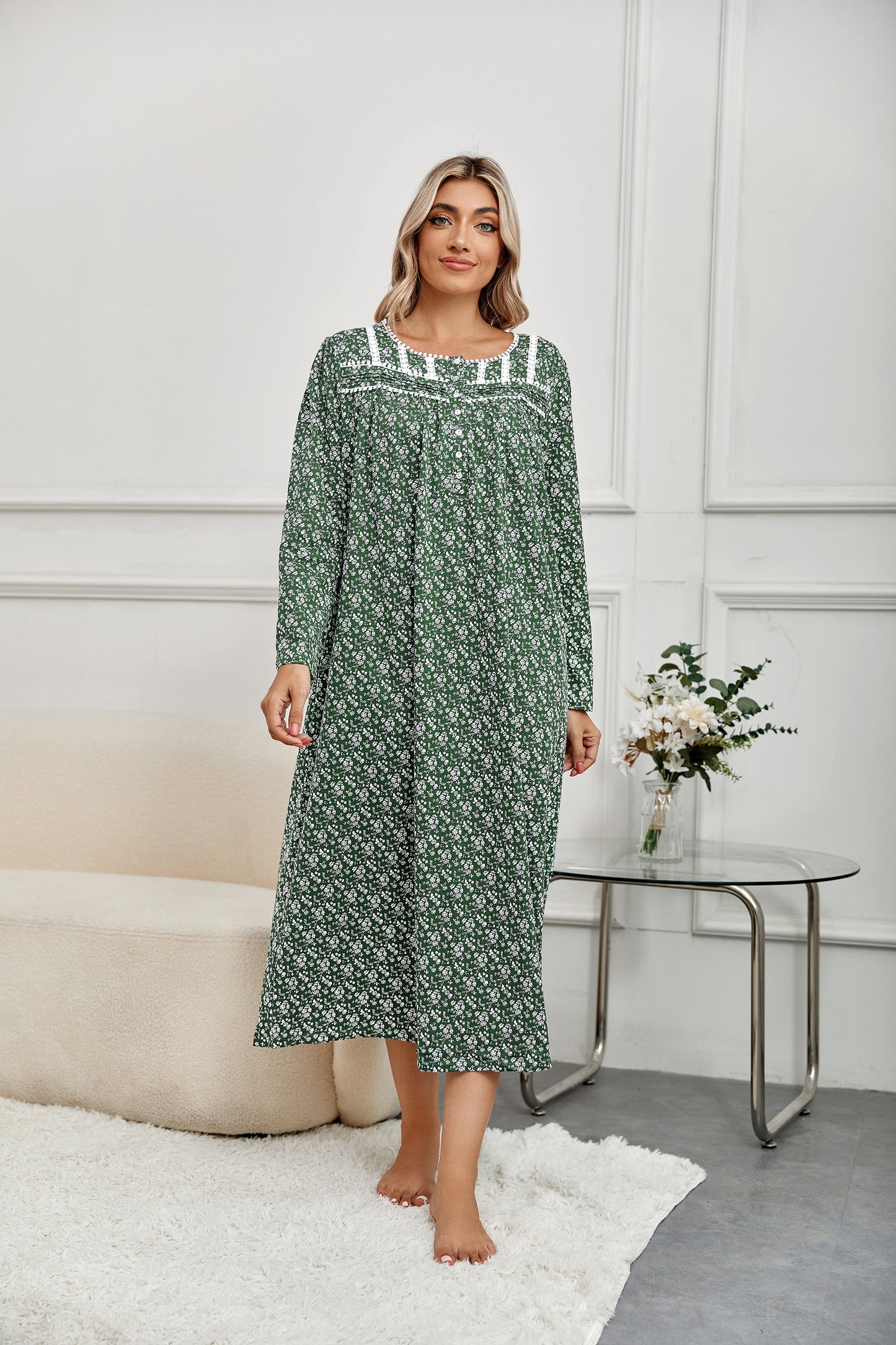 Richie House RH Nightgown Women's Long Sleeve Sleepwear Full Length Nightshirt Cotton Sleep Gowns RHW4058