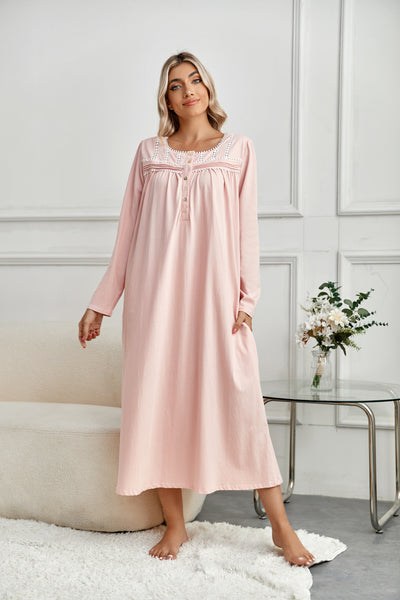 Richie House RH Nightgown Women's Long Sleeve Sleepwear Full Length Nightshirt Cotton Sleep Gowns RHW4058