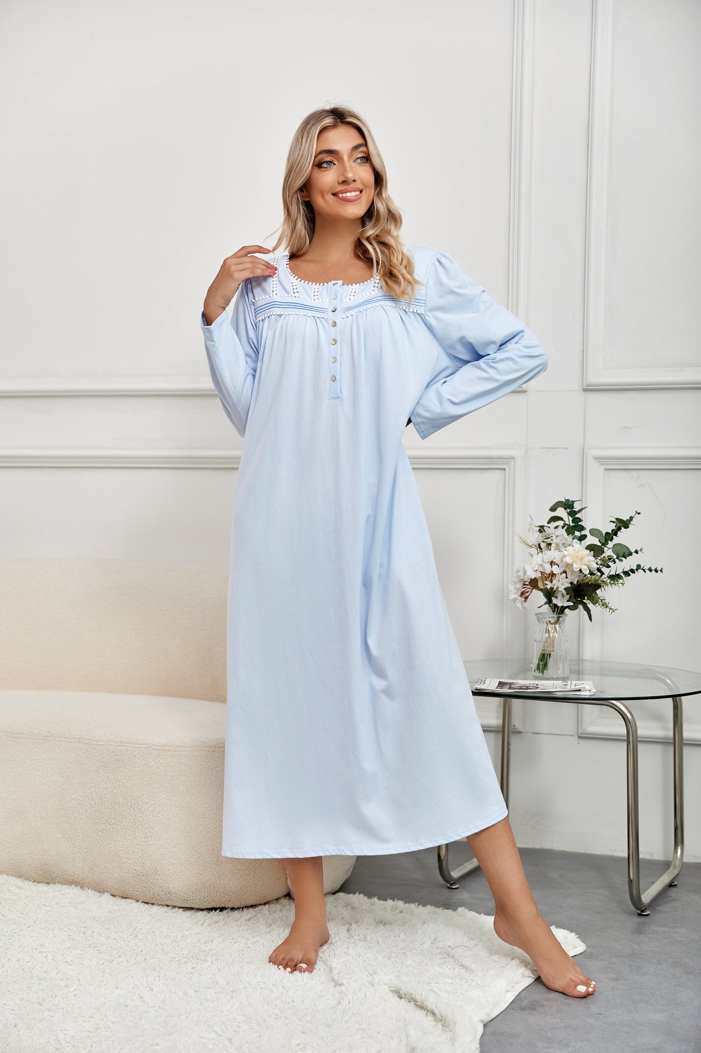 Richie House RH Nightgown Women's Long Sleeve Sleepwear Full Length Ni –  Richie House USA