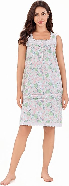 Richie House Women's Cotton Sleeveless Floral Sleepwear Above the Knee Dress Nightwear RHW4091