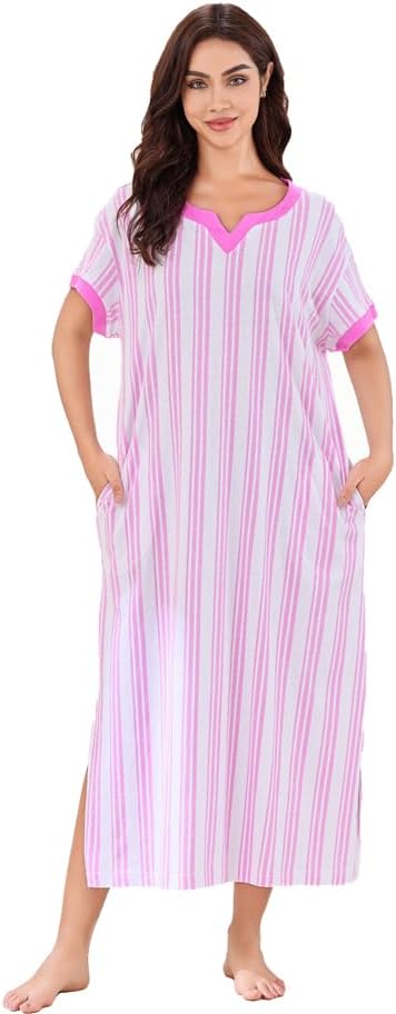 Richie House Women's Full Length Short Sleeve Soft Cotton Nightgown Housedress Sleepdress RHW4102