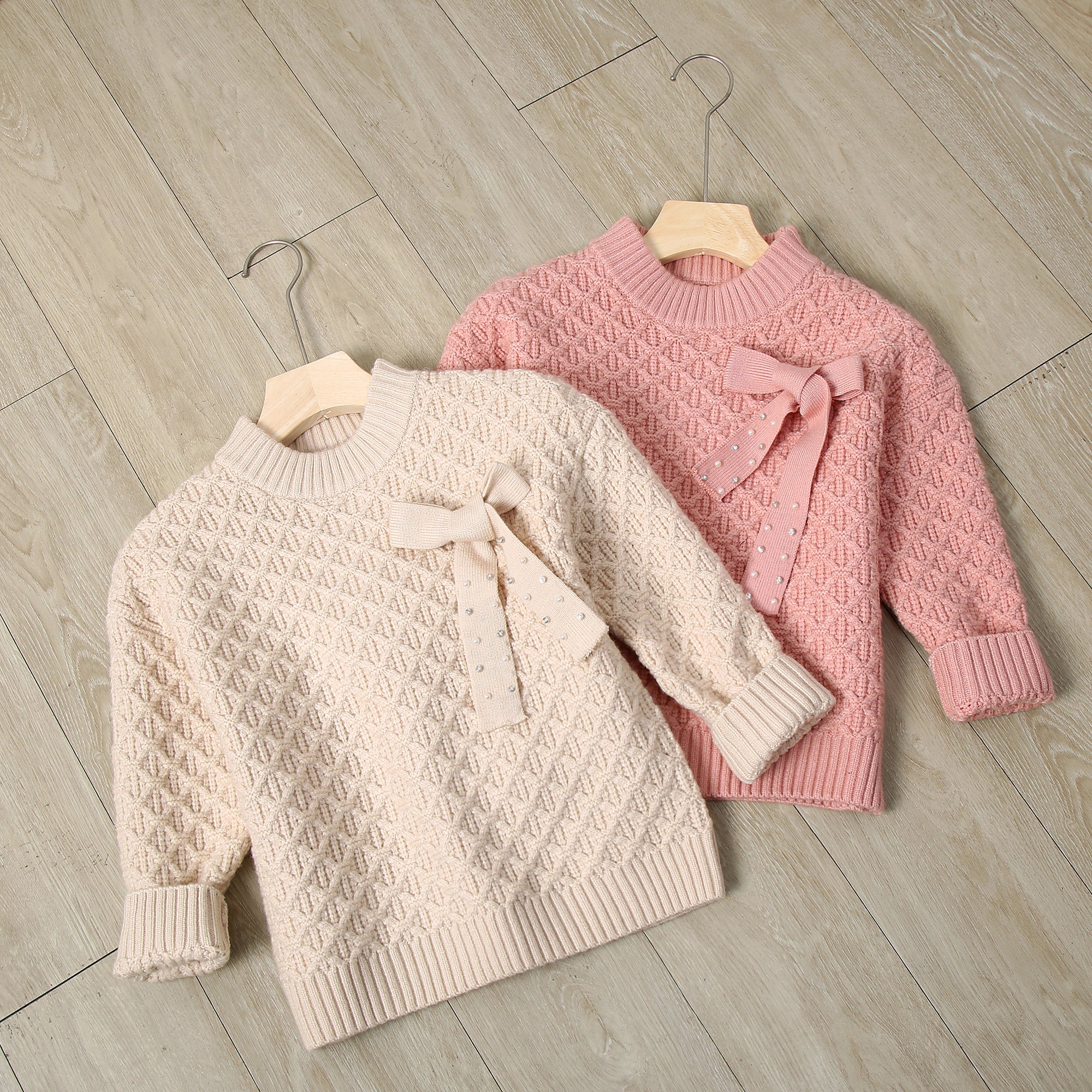 Sweet Society Pastel Pink Cable Knit Heart Girls Turtleneck