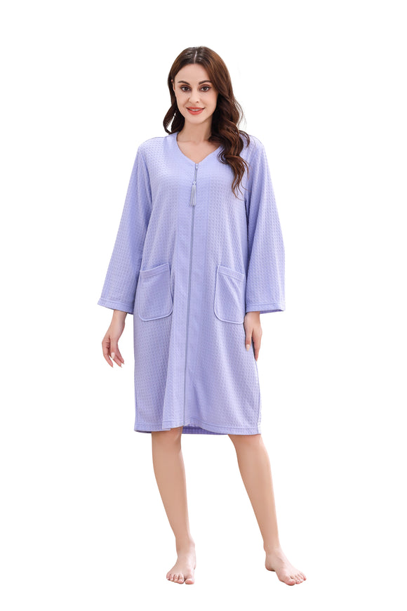 RH Womens Zipper Robes Half Sleeve Zip Front Knee Length Housecoat Dress RHW4010