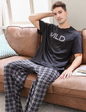 Richie House Men's Cotton Tshirt Plaid Long Pyjamas Set Sleepwear S-XXL RHM2866