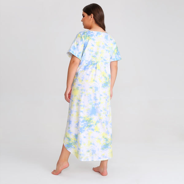 RH Shortsleeve Plus size Nightgown Womens V-Neck Sleepwear Lounge Shirt Pajama Dress PRHW2895