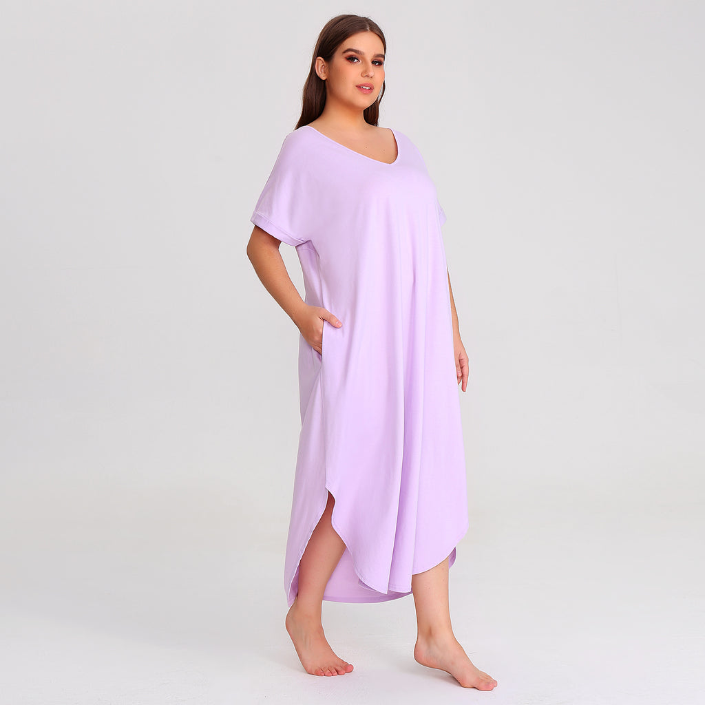 RH Shortsleeve Plus size Nightgown Womens V-Neck Sleepwear Lounge Shirt Pajama Dress PRHW2895