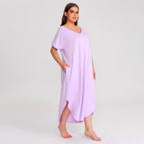 RH Shortsleeve Plus size Nightgown Womens V-Neck Sleepwear Lounge Shirt Pajama Dress PRHW2895