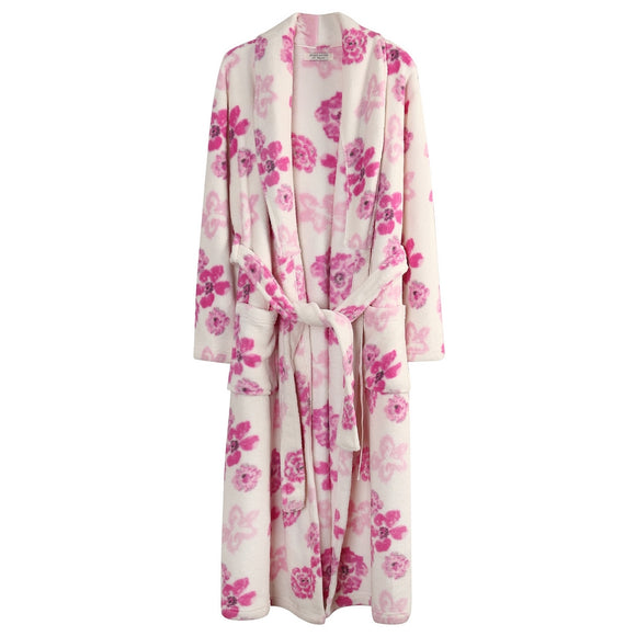 RH Luxury Women's Printed Plush Warm Shawl Collar Fleece Robe Spa Bath Loungewear RH1590