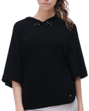 RH Women's Women's Wool Hooded Cloak Sweater Bow Top Tee Pullover Outwear RH2057
