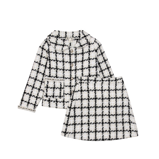 RH Girls Plaid Skirt 2P Set Long Sleeve Jacket Coat Party Dress Skirt Fall Outfit 3-10T RHK3008