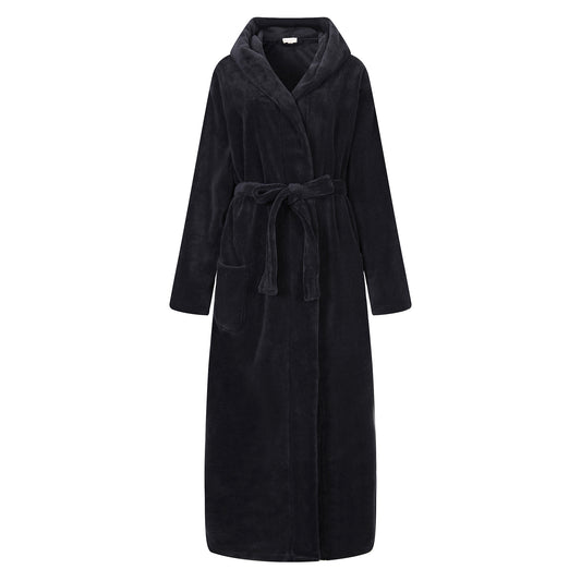 RH Men Belted Bathrobe Long Soft Fleece Collared Hooded Robe Spa Sleep RHM2760