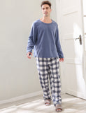 RH Men’s Cotton Long Sleeve Two Piece Plaid Pyjama Set Sleepwear Lounge RHM2857