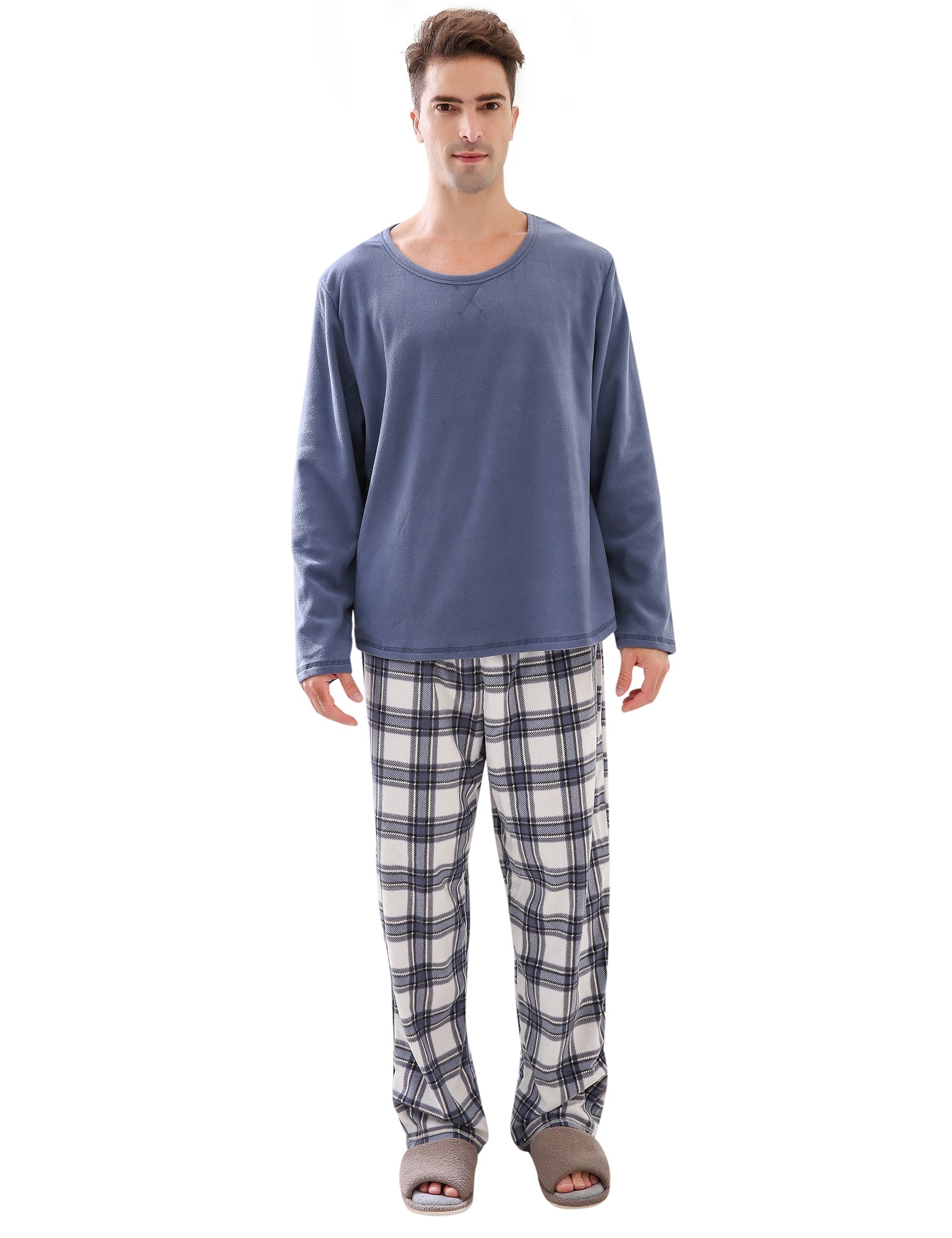 RH Men's Cotton Long Sleeve Two Piece Plaid Pyjama Set Sleepwear